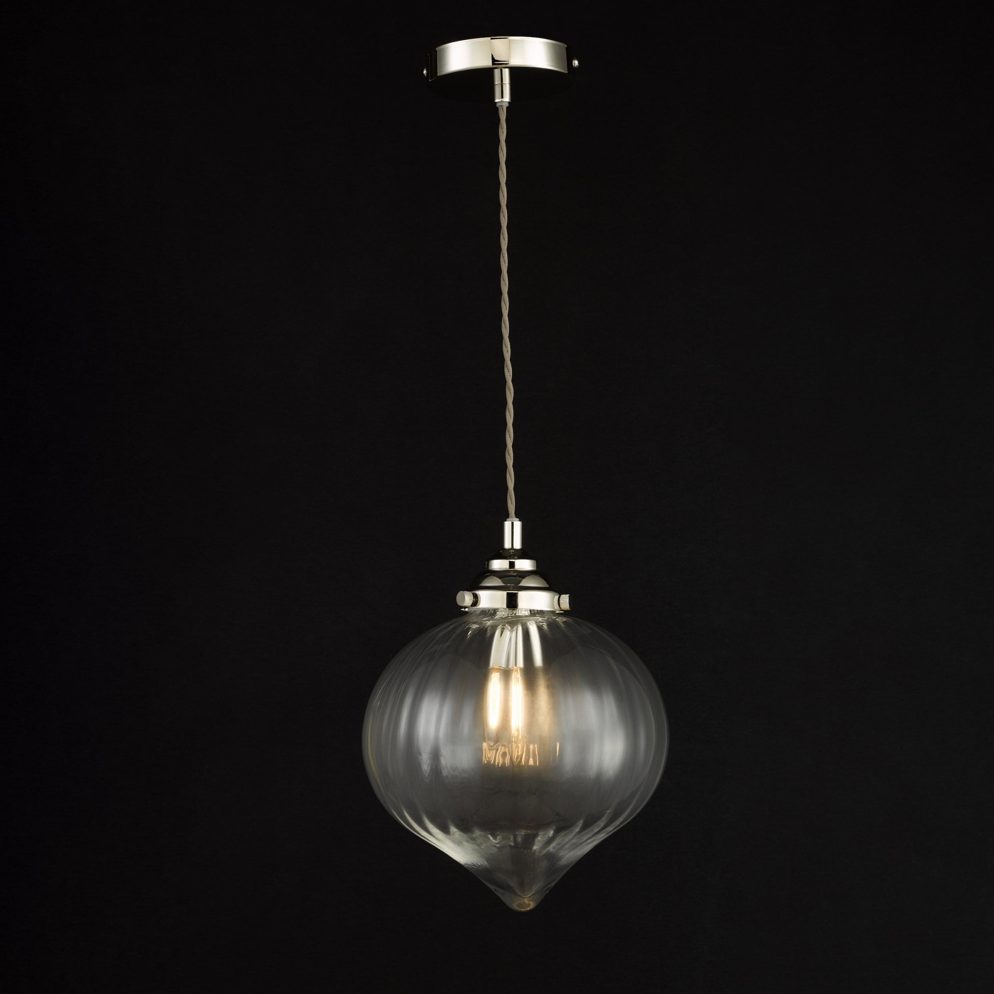 Mya Traditional Ceiling Pendant Light In Nickel Finish With Clear Ribbed Glass MYA0138