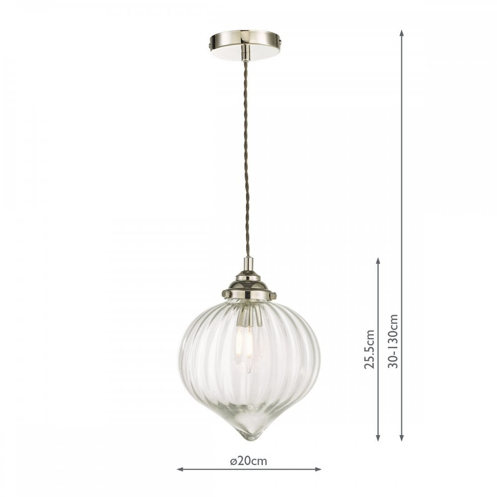 Mya Traditional Ceiling Pendant Light In Nickel Finish With Clear Ribbed Glass MYA0138