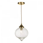 Mya Traditional Ceiling Pendant Light In Antique Brass Finish With Ribbed Glass MYA0175