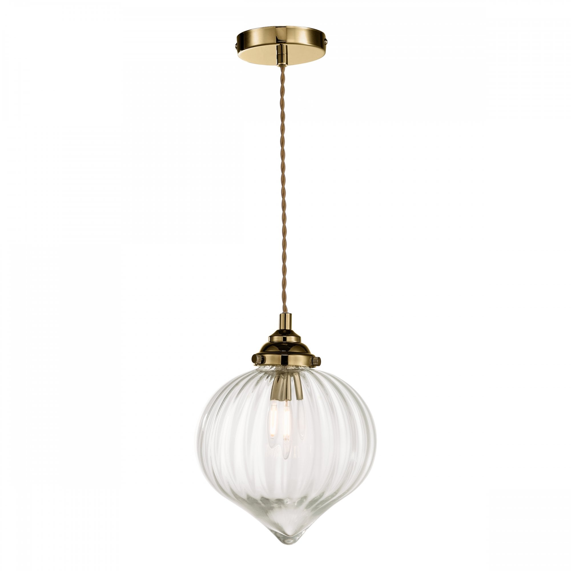 Mya Traditional Ceiling Pendant Light In Antique Brass Finish With Ribbed Glass MYA0175