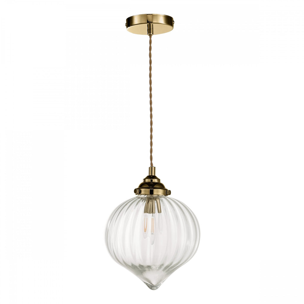 Mya Traditional Ceiling Pendant Light In Antique Brass Finish With Ribbed Glass MYA0175