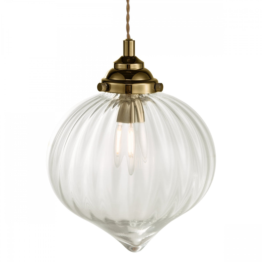 Mya Traditional Ceiling Pendant Light In Antique Brass Finish With Ribbed Glass MYA0175