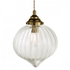 Mya Traditional Ceiling Pendant Light In Antique Brass Finish With Ribbed Glass MYA0175