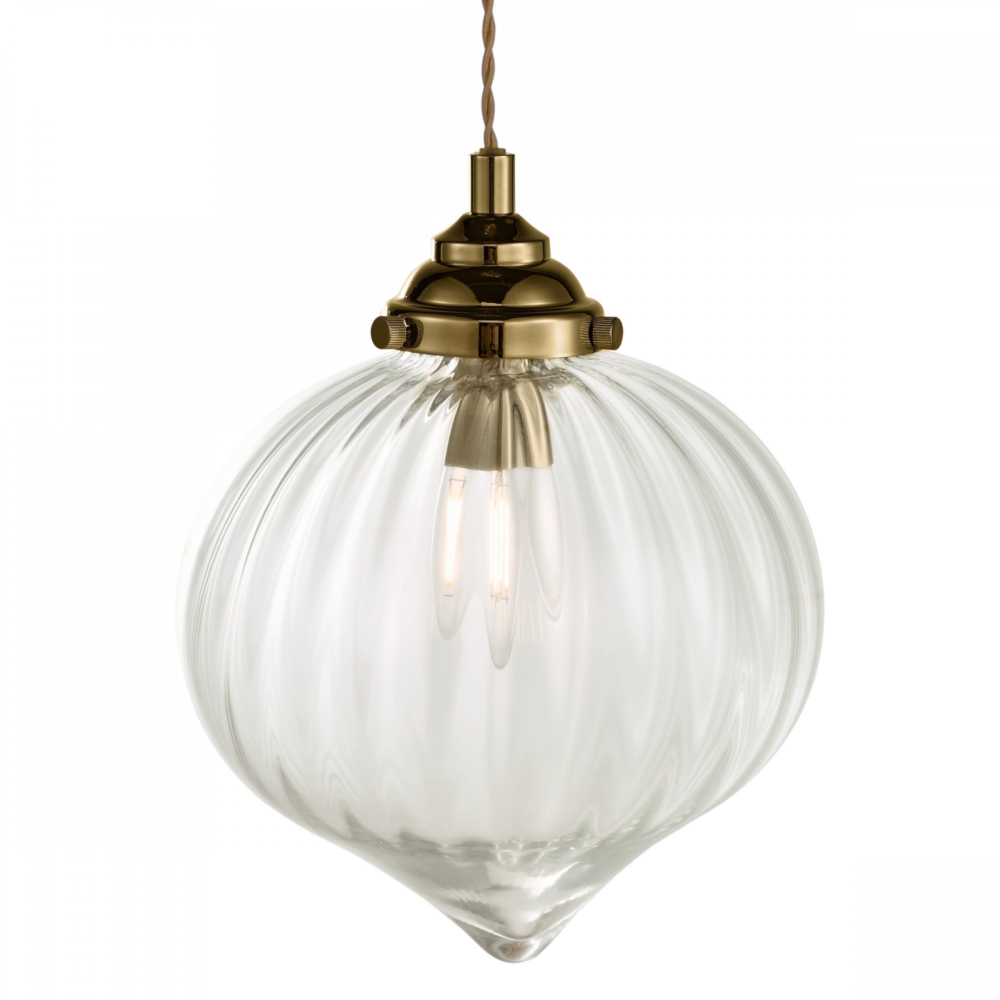 Mya Traditional Ceiling Pendant Light In Antique Brass Finish With Ribbed Glass MYA0175