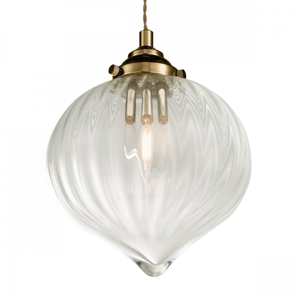 Mya Traditional Ceiling Pendant Light In Antique Brass Finish With Ribbed Glass MYA0175