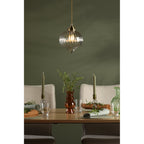 Mya Traditional Ceiling Pendant Light In Antique Brass Finish With Ribbed Glass MYA0175