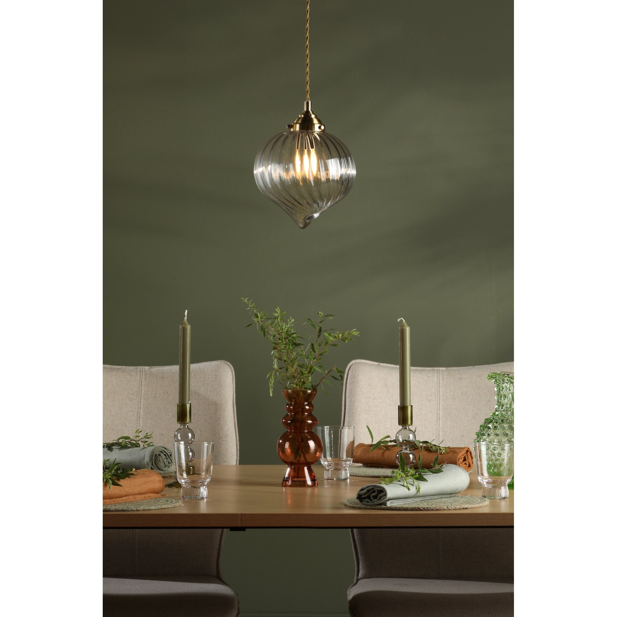 Mya Traditional Ceiling Pendant Light In Antique Brass Finish With Ribbed Glass MYA0175