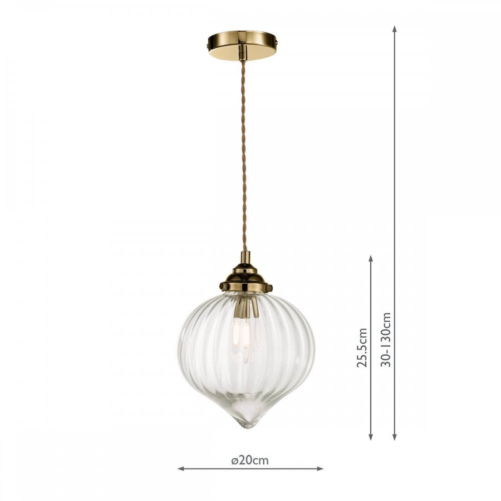Mya Traditional Ceiling Pendant Light In Antique Brass Finish With Ribbed Glass MYA0175