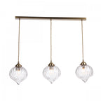 Mya Traditional 3 Light Bar Ceiling Pendant Light In Antique Brass With Ribbed Glass Shades MYA0375