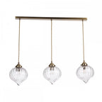 Mya Traditional 3 Light Bar Ceiling Pendant Light In Antique Brass With Ribbed Glass Shades MYA0375