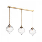 Mya Traditional 3 Light Bar Ceiling Pendant Light In Antique Brass With Ribbed Glass Shades MYA0375