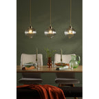 Mya Traditional 3 Light Bar Ceiling Pendant Light In Antique Brass With Ribbed Glass Shades MYA0375