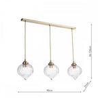 Mya Traditional 3 Light Bar Ceiling Pendant Light In Antique Brass With Ribbed Glass Shades MYA0375