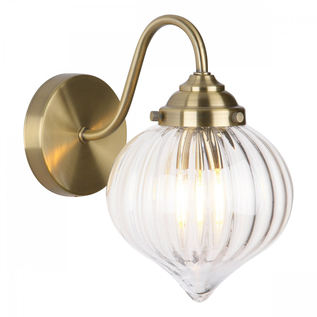 Mya Traditional Wall Light In Antique Brass Finish With Ribbed Glass MYA0775