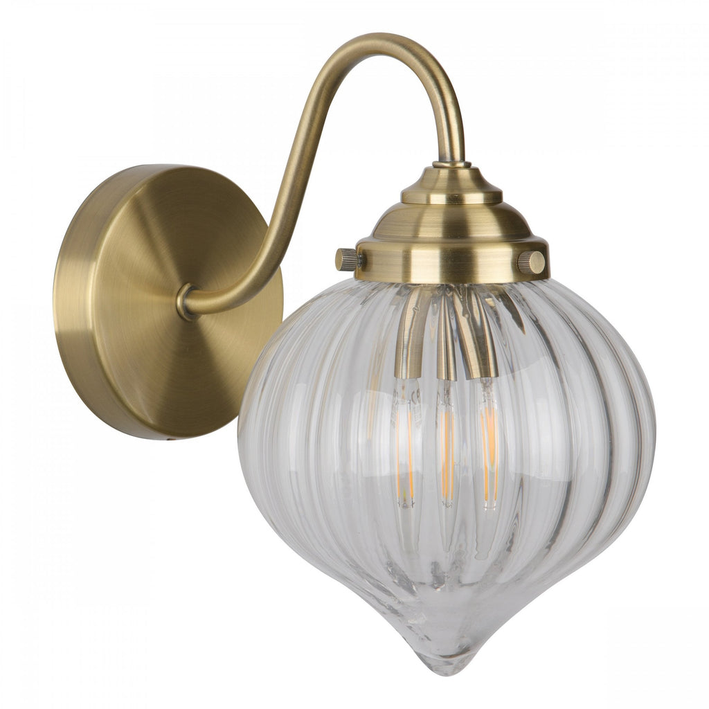 Mya Traditional Wall Light In Antique Brass Finish With Ribbed Glass MYA0775