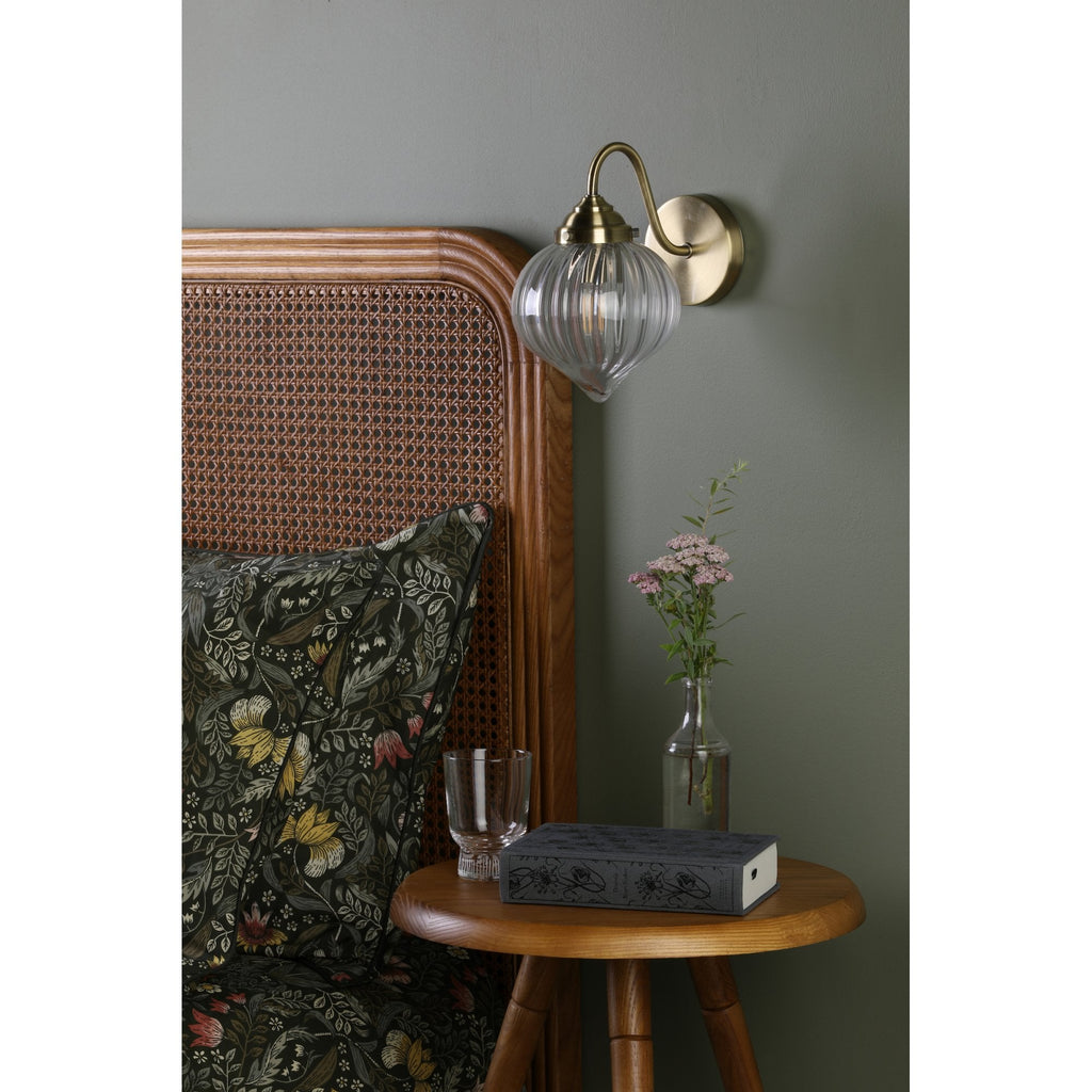 Mya Traditional Wall Light In Antique Brass Finish With Ribbed Glass MYA0775