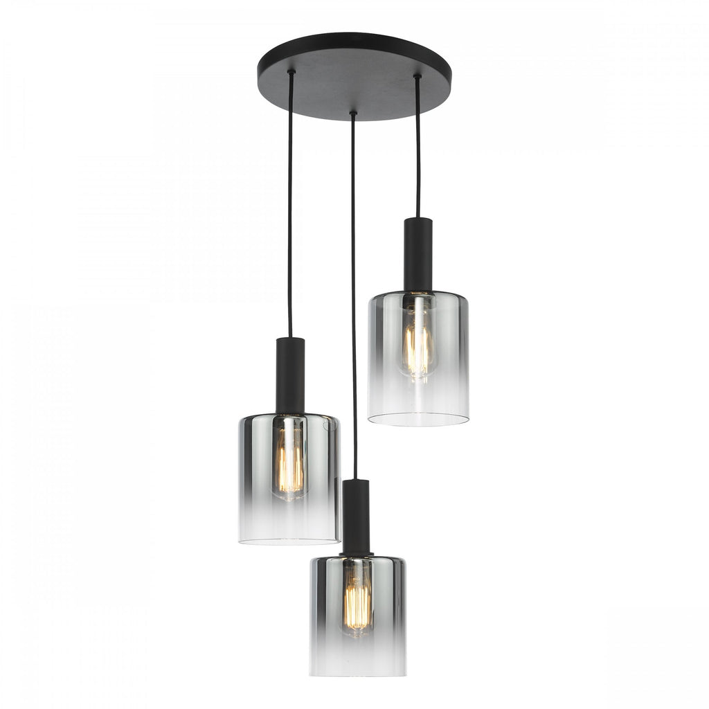 Savannah 3 Light Cluster Ceiling Pendant Light In Matt Black With Smoked Glass SAV8822