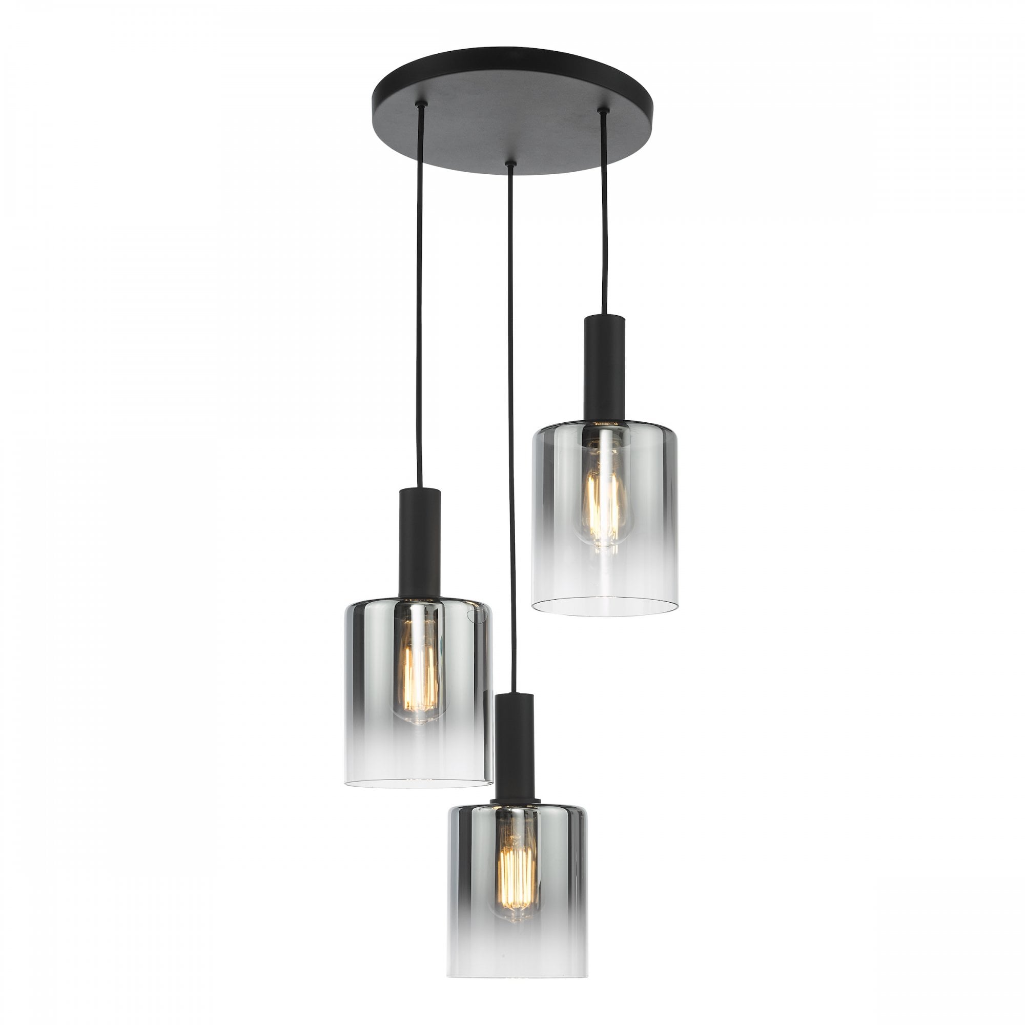 Savannah 3 Light Cluster Ceiling Pendant Light In Matt Black With Smoked Glass SAV8822