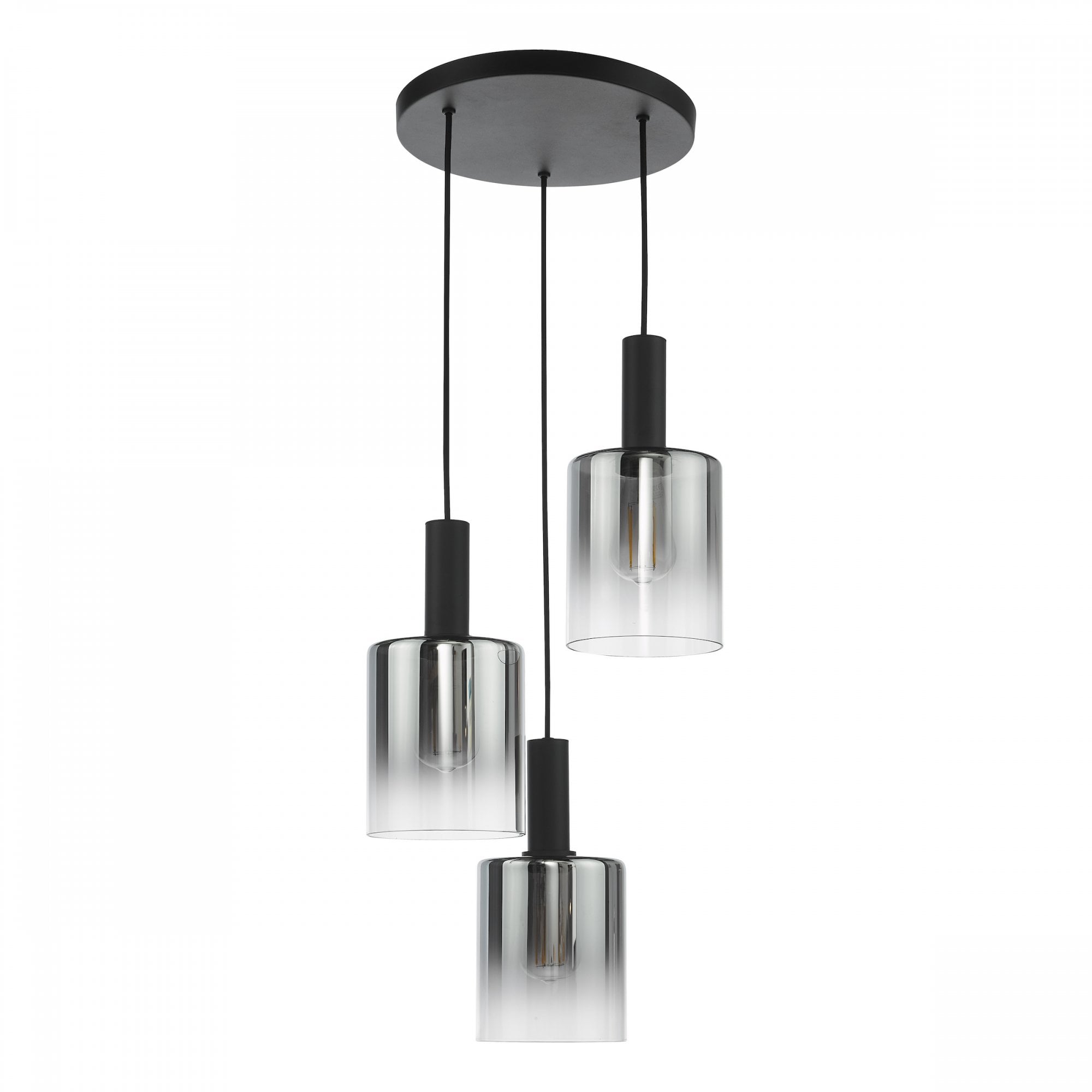 Savannah 3 Light Cluster Ceiling Pendant Light In Matt Black With Smoked Glass SAV8822