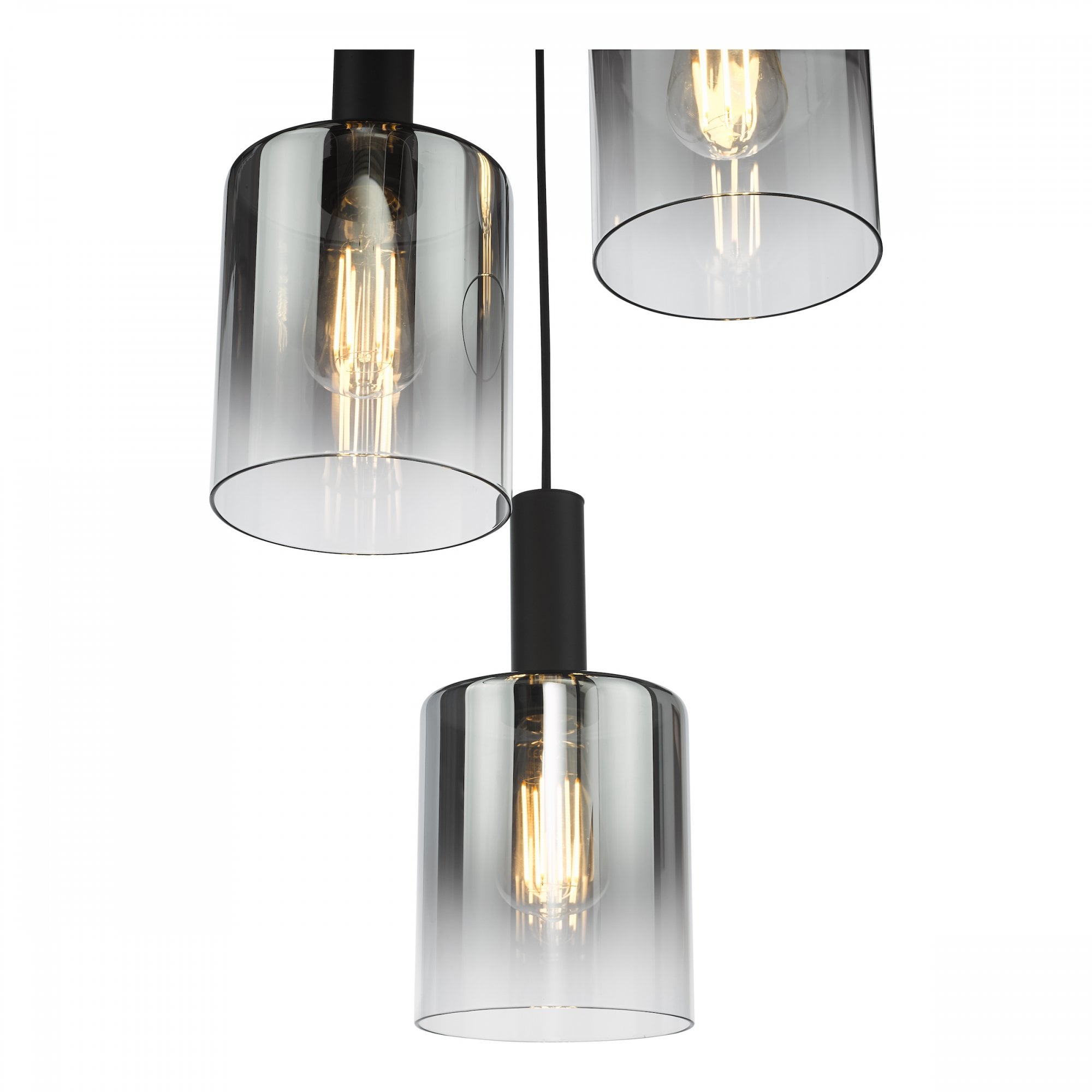 Savannah 3 Light Cluster Ceiling Pendant Light In Matt Black With Smoked Glass SAV8822