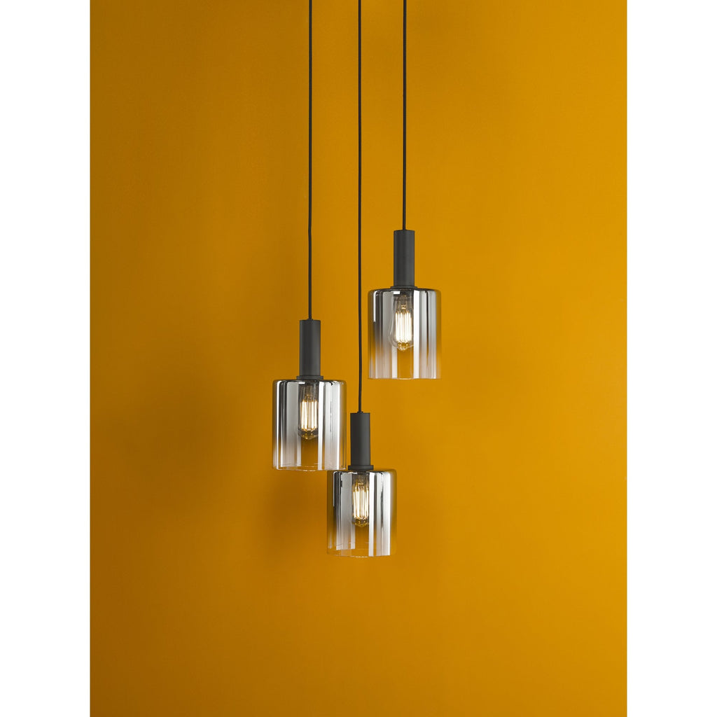 Savannah 3 Light Cluster Ceiling Pendant Light In Matt Black With Smoked Glass SAV8822