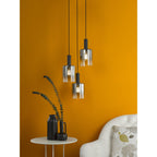 Savannah 3 Light Cluster Ceiling Pendant Light In Matt Black With Smoked Glass SAV8822