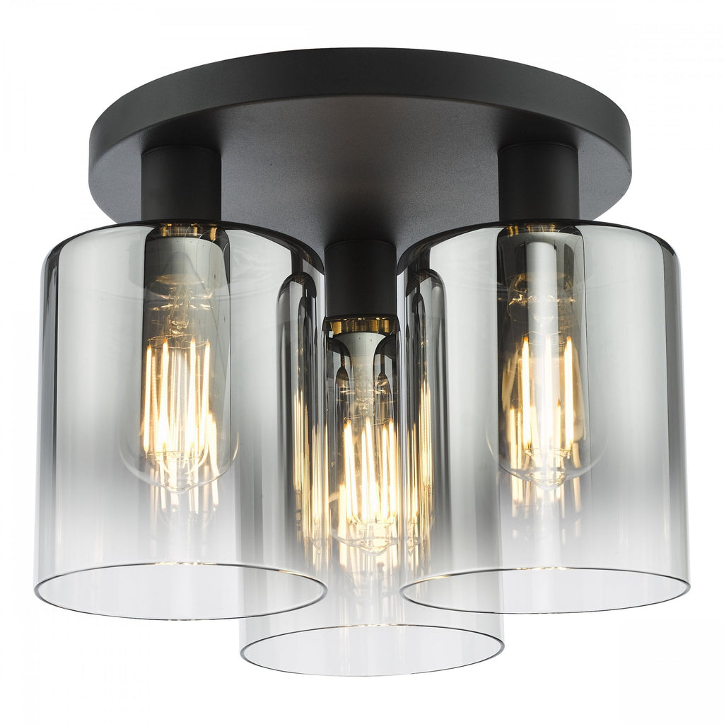 Savannah Modern 3 Light Flush Ceiling Light In Matt Black With Smoked Glass Shades SAV5322