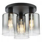 Savannah Modern 3 Light Flush Ceiling Light In Matt Black With Smoked Glass Shades SAV5322