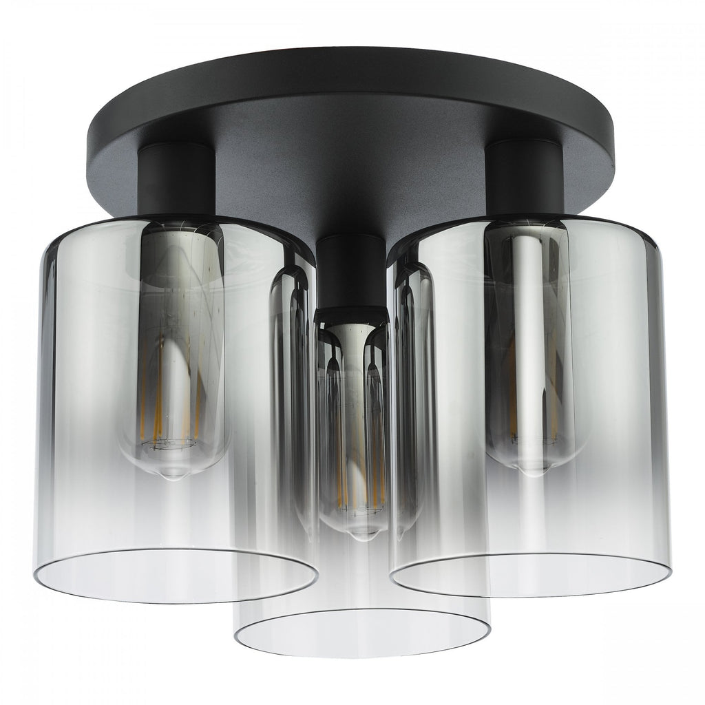 Savannah Modern 3 Light Flush Ceiling Light In Matt Black With Smoked Glass Shades SAV5322