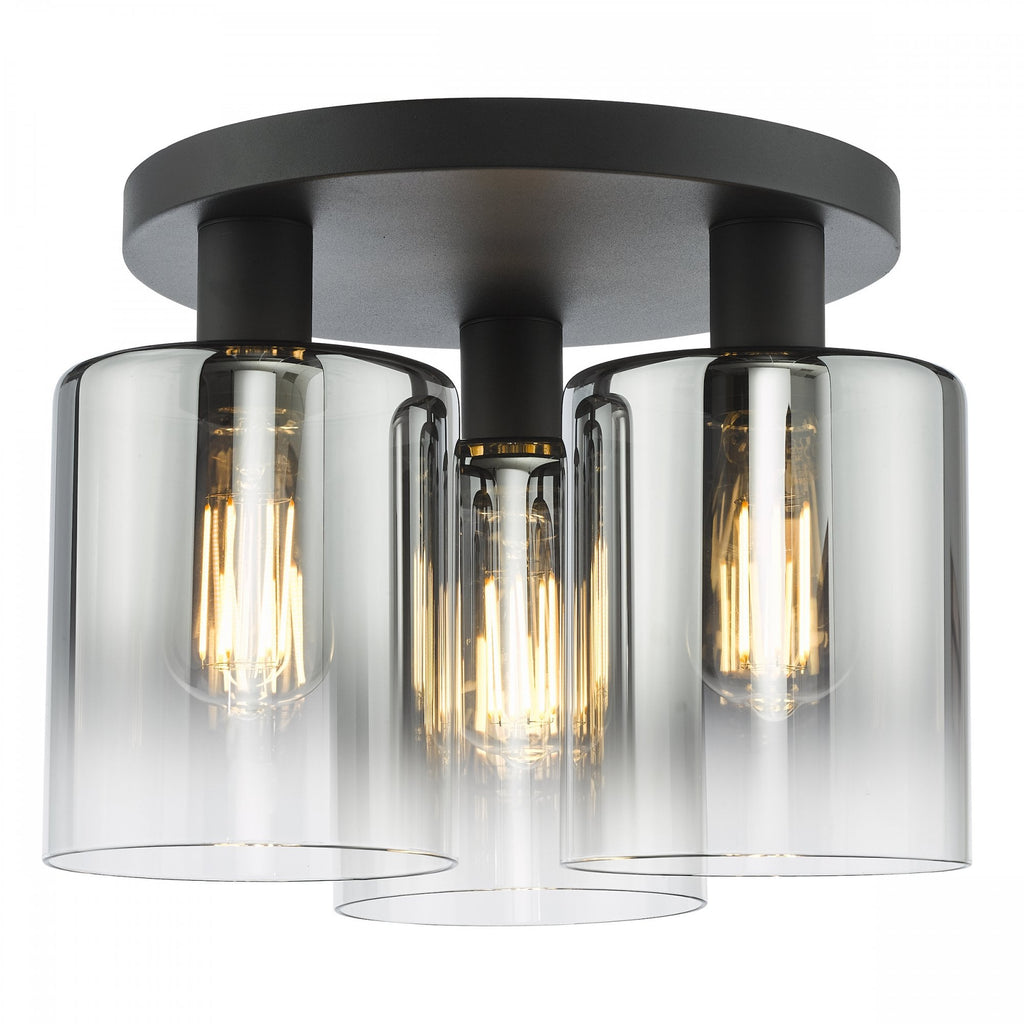 Savannah Modern 3 Light Flush Ceiling Light In Matt Black With Smoked Glass Shades SAV5322
