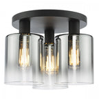 Savannah Modern 3 Light Flush Ceiling Light In Matt Black With Smoked Glass Shades SAV5322
