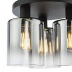 Savannah Modern 3 Light Flush Ceiling Light In Matt Black With Smoked Glass Shades SAV5322