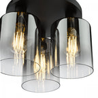 Savannah Modern 3 Light Flush Ceiling Light In Matt Black With Smoked Glass Shades SAV5322