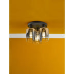 Savannah Modern 3 Light Flush Ceiling Light In Matt Black With Smoked Glass Shades SAV5322