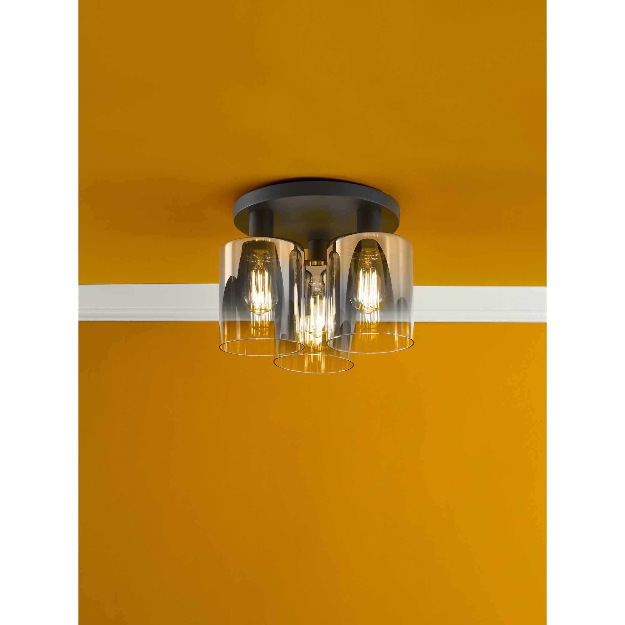 Savannah Modern 3 Light Flush Ceiling Light In Matt Black With Smoked Glass Shades SAV5322