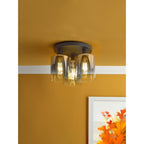 Savannah Modern 3 Light Flush Ceiling Light In Matt Black With Smoked Glass Shades SAV5322