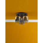 Savannah Modern 3 Light Flush Ceiling Light In Matt Black With Smoked Glass Shades SAV5322