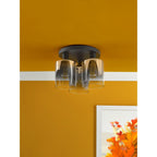 Savannah Modern 3 Light Flush Ceiling Light In Matt Black With Smoked Glass Shades SAV5322