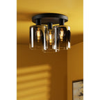 Savannah Modern 3 Light Flush Ceiling Light In Matt Black With Smoked Glass Shades SAV5322