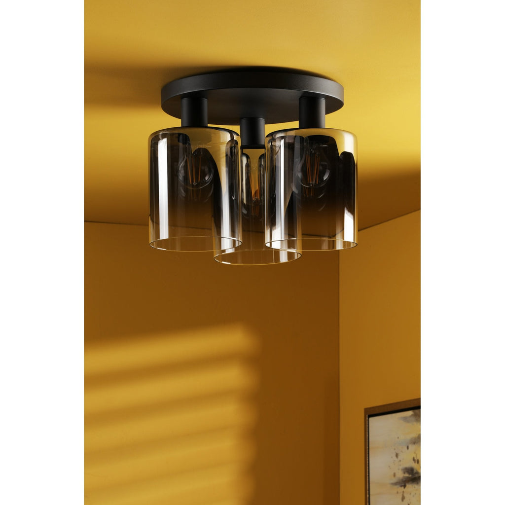 Savannah Modern 3 Light Flush Ceiling Light In Matt Black With Smoked Glass Shades SAV5322