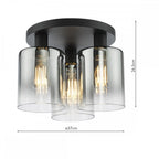 Savannah Modern 3 Light Flush Ceiling Light In Matt Black With Smoked Glass Shades SAV5322