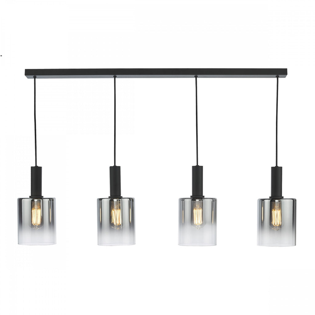 Savannah Modern 4 Light Bar Ceiling Pendant Light In Matt Black With Smoked Glass SAV0422