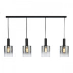 Savannah Modern 4 Light Bar Ceiling Pendant Light In Matt Black With Smoked Glass SAV0422