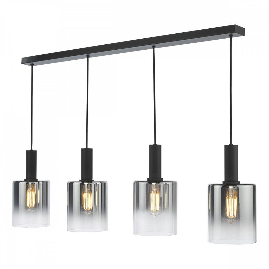 Savannah Modern 4 Light Bar Ceiling Pendant Light In Matt Black With Smoked Glass SAV0422