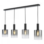 Savannah Modern 4 Light Bar Ceiling Pendant Light In Matt Black With Smoked Glass SAV0422