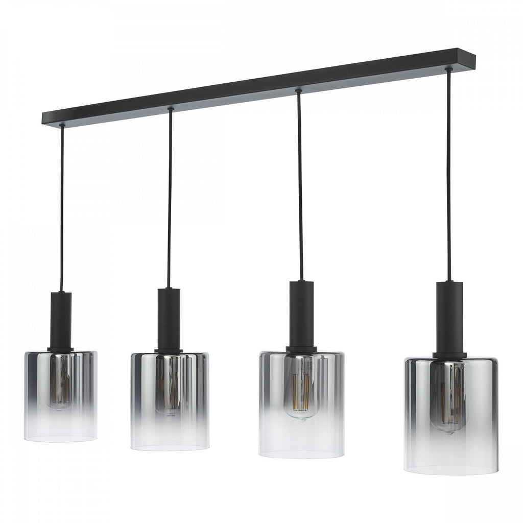Savannah Modern 4 Light Bar Ceiling Pendant Light In Matt Black With Smoked Glass SAV0422