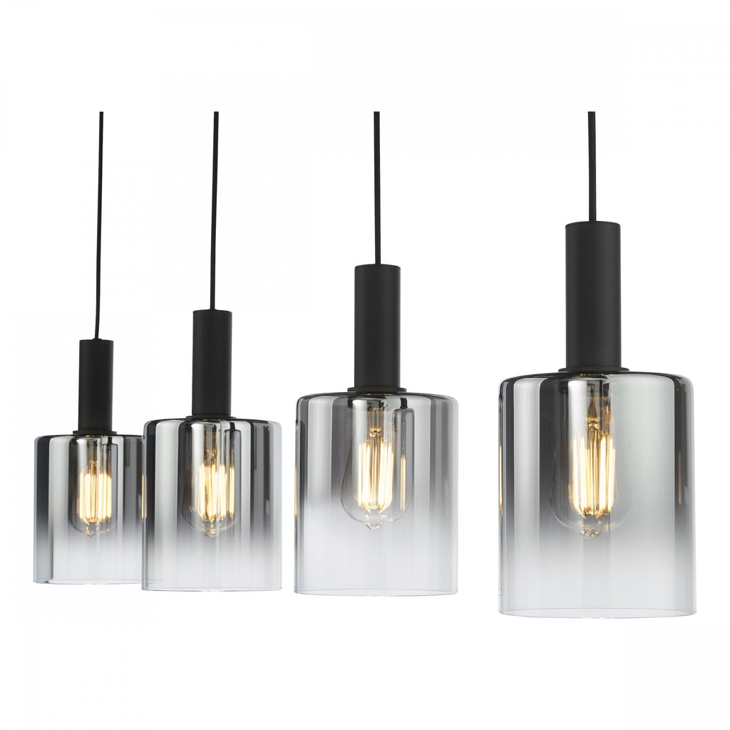 Savannah Modern 4 Light Bar Ceiling Pendant Light In Matt Black With Smoked Glass SAV0422