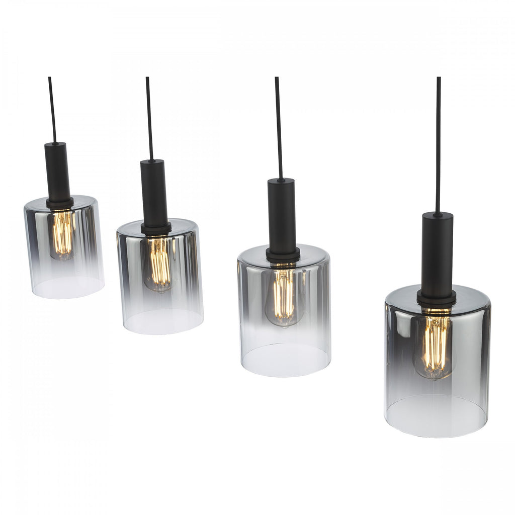 Savannah Modern 4 Light Bar Ceiling Pendant Light In Matt Black With Smoked Glass SAV0422