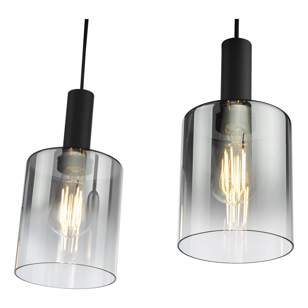 Savannah Modern 4 Light Bar Ceiling Pendant Light In Matt Black With Smoked Glass SAV0422