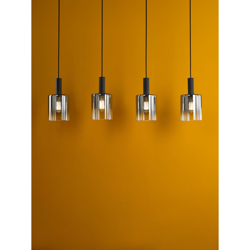 Savannah Modern 4 Light Bar Ceiling Pendant Light In Matt Black With Smoked Glass SAV0422